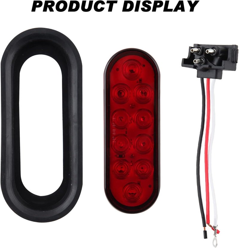 Partswcgg 6 Inch Oval LED Trailer Tail Lights 10 LED, 10Pcs Trailer Truck Brake RED 6" Oval Led Stop Turn Tail Lights Sealed Flush Mount Waterproof w/Rubber Grommets 3 Prong Wire Plug Pigtails 12V - Image 5